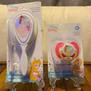 $8 or $5 with bundle Princess Belle baby brush & comb set & pacifier - NWT .